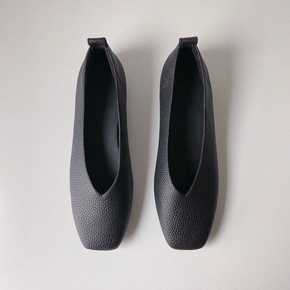 Everlane Square Toe Ballet Flats Black Pebbled Leather Slip On Loafers Shoes 7